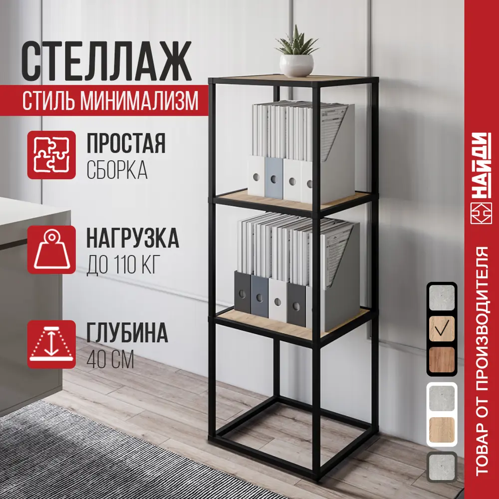 Фото Стеллаж Лофт-комплект 40x116.4x40 см алюминий цвет черный нагрузка на полку до 30 кг LS3-553025 Фото Стеллаж Лофт-комплект 40x116.4x40 см алюминий цвет черный нагрузка на полку до 30 кг LS3-553025