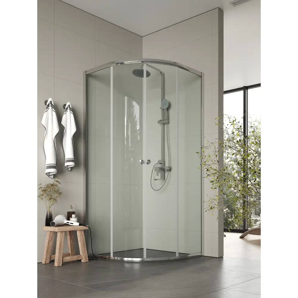 Фото Душевой уголок Topline SC190T-G1/4 круга 88x88см хромированный профиль эффект стекла прозрачный Фото Душевой уголок Topline SC190T-G1/4 круга 88x88см хромированный профиль эффект стекла прозрачный