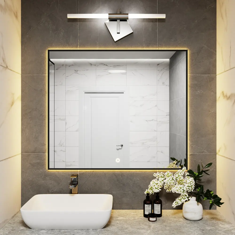 Фото 2 Зеркало с подсветкой в ванную One Mirror сенсорное в алюминиевой раме 110x90 см цвет черный