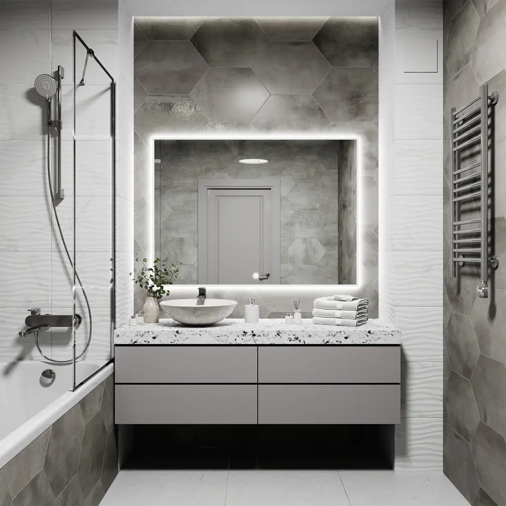 Фото Зеркало с подсветкой настенное One Mirror сенсорное 130x90 см цвет белый Фото Зеркало с подсветкой настенное One Mirror сенсорное 130x90 см цвет белый