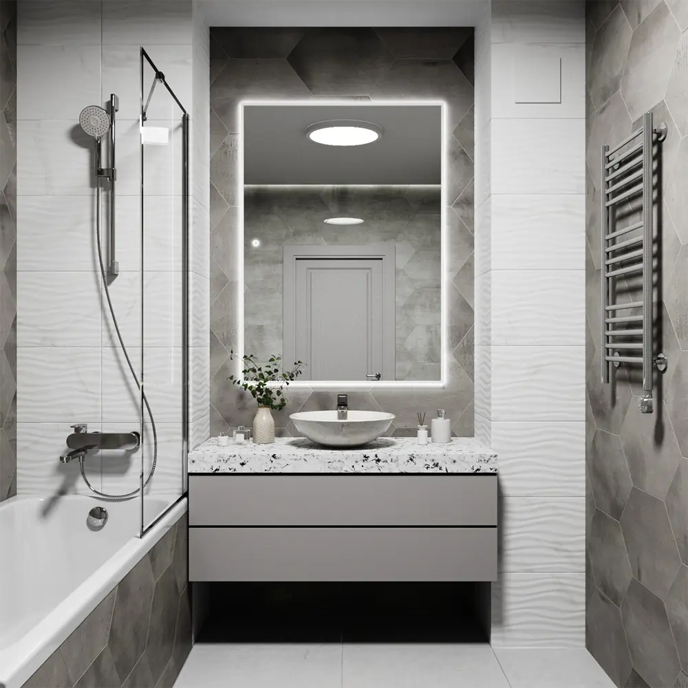 Фото 8 Зеркало с подсветкой настенное One Mirror сенсорное 130x90 см цвет белый Фото 8 Зеркало с подсветкой настенное One Mirror сенсорное 130x90 см цвет белый