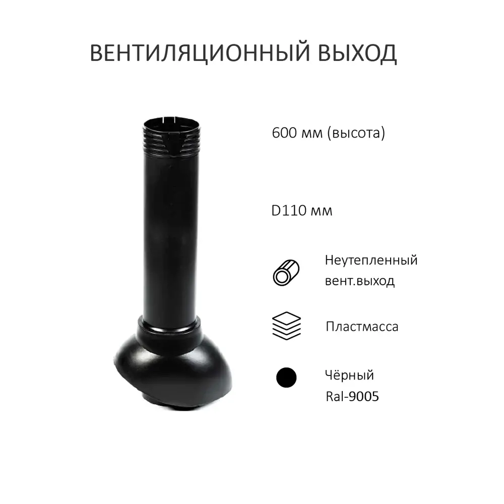 Фото Комплект вентиляции Polivent черный (выход ⌀110мм/проходной элемент/колпак ⌀110мм) Фото Комплект вентиляции Polivent черный (выход ⌀110мм/проходной элемент/колпак ⌀110мм)