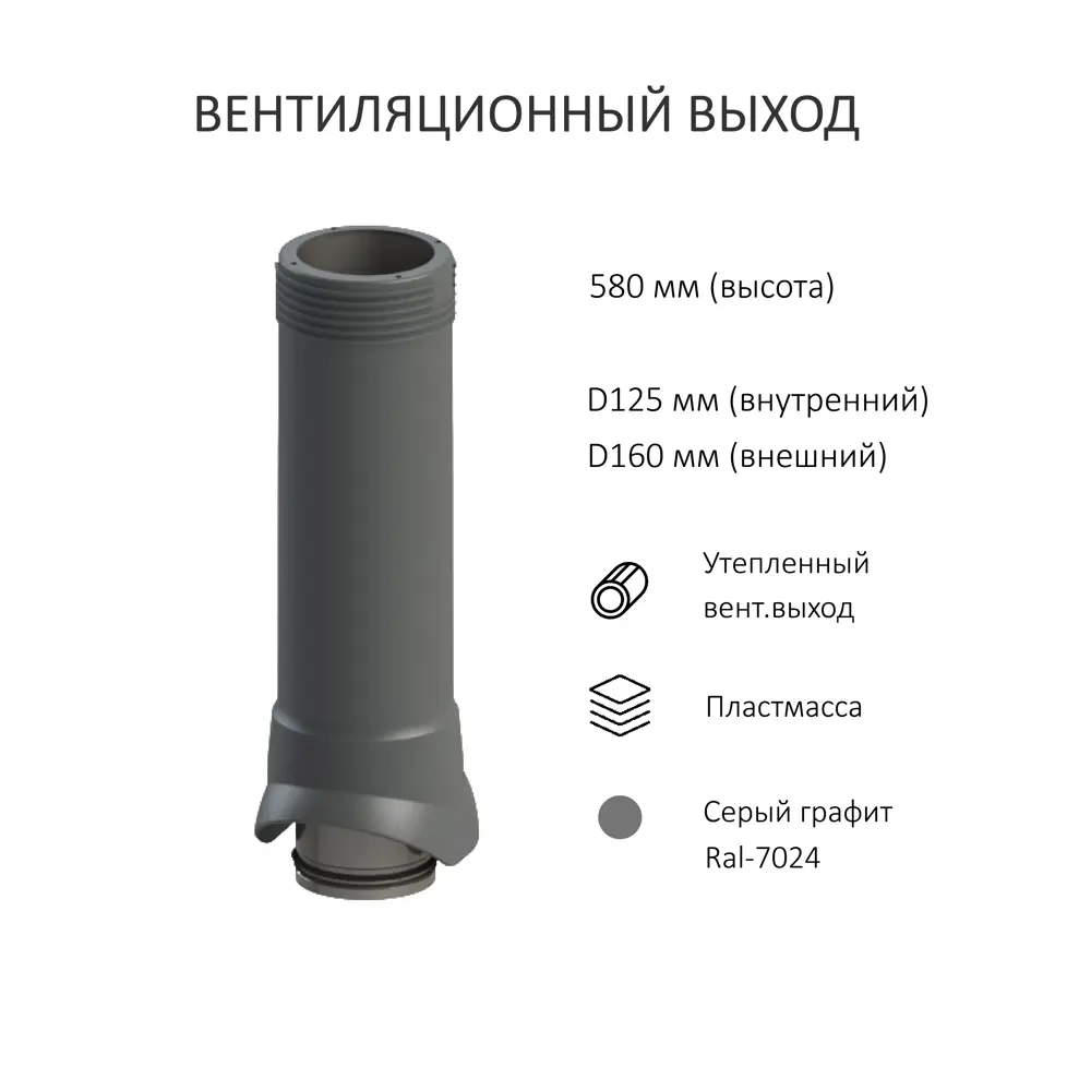 Фото 3 Комплект активной вентиляции Татполимер серый графит (выход 700мм/проходной элемент/нанодефлектор ND160/оцинкованный металл) Фото 3 Комплект активной вентиляции Татполимер серый графит (выход 700мм/проходной элемент/нанодефлектор ND160/оцинкованный металл)