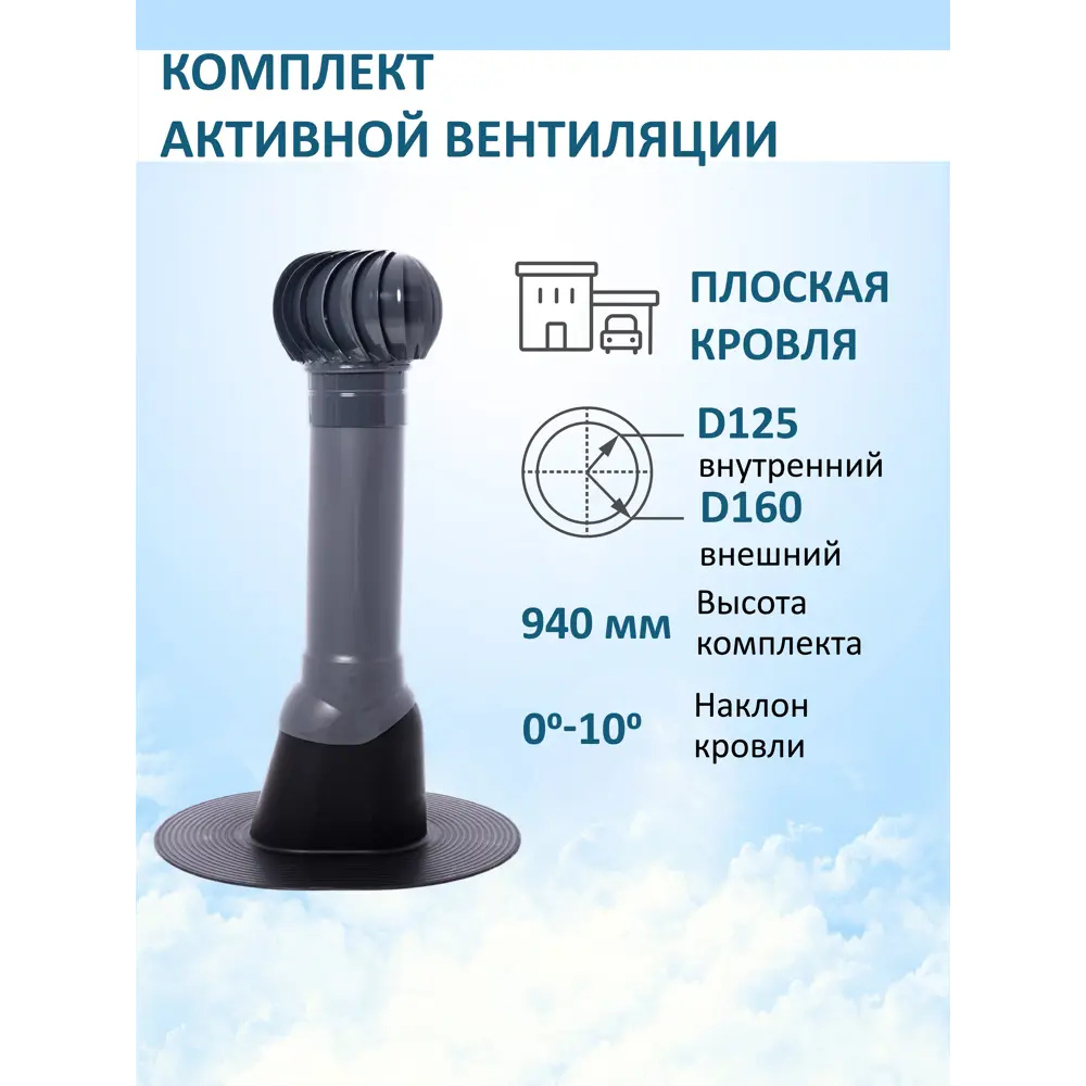 Фото 4 Комплект активной вентиляции Татполимер серый графит (выход 700мм/проходной элемент/турбодефлектор TD160) Фото 4 Комплект активной вентиляции Татполимер серый графит (выход 700мм/проходной элемент/турбодефлектор TD160)