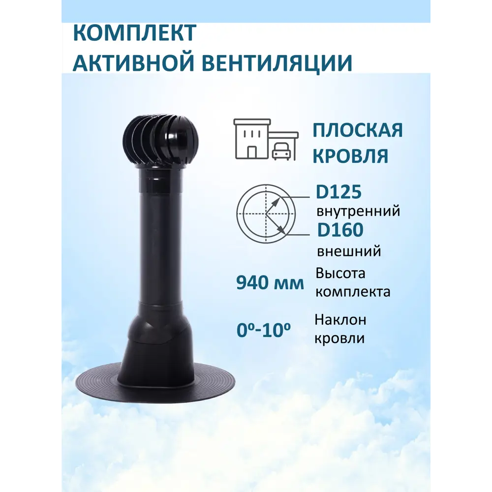 Фото 2 Комплект активной вентиляции Татполимер черный (выход 700мм/проходной элемент/турбодефлектор TD160) Фото 2 Комплект активной вентиляции Татполимер черный (выход 700мм/проходной элемент/турбодефлектор TD160)