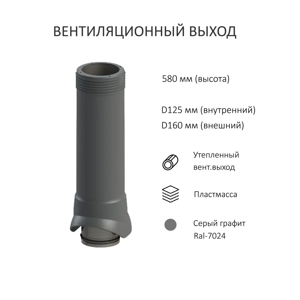 Фото 2 Кровельный дефлектор Татполимер серый графит (выход 700мм/проходной элемент/турбодефлектор TD160) Фото 2 Кровельный дефлектор Татполимер серый графит (выход 700мм/проходной элемент/турбодефлектор TD160)