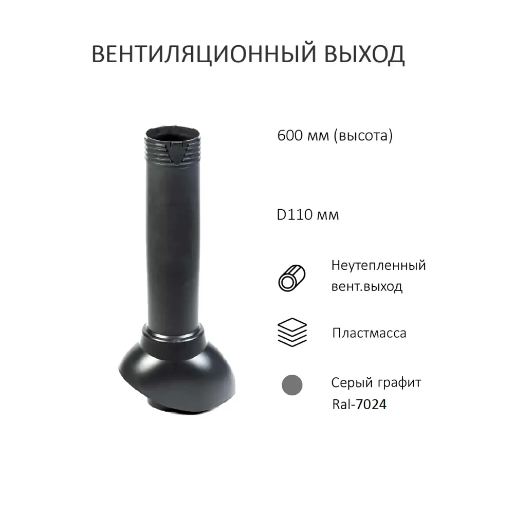 Фото 2 Комплект кровельной вентиляции Polivent серый графит (выход ⌀110мм/проходной элемент/нанодефлектор ND160/манжета-переходник)