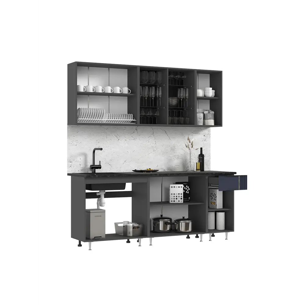 Фото 3 Кухонный гарнитур Миф Виктория Ут-00126363 200x215x60 см ЛДСП цвет синий