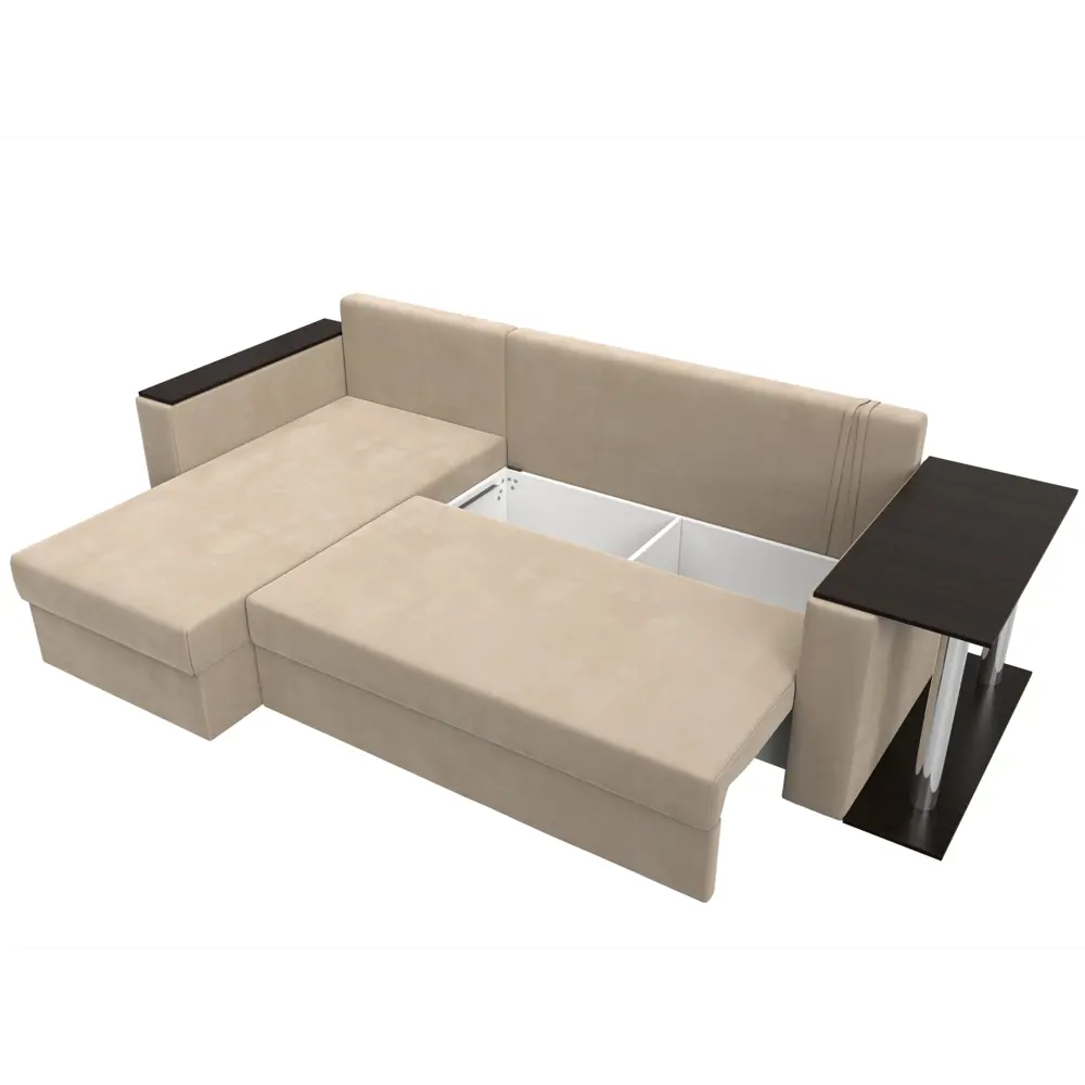 Фото 7 Диван угловой Атланта со столом левый угол Лига диванов 112492L 250x88x140 см велюр цвет бежевый