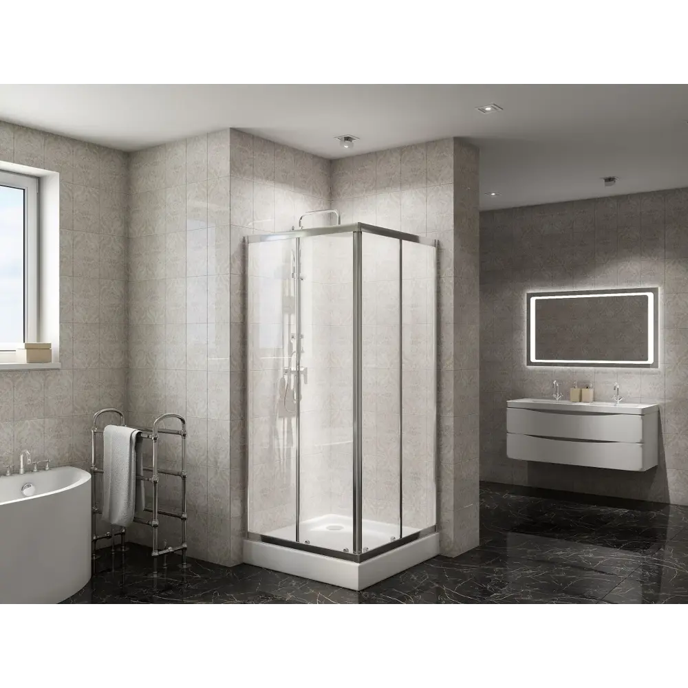 Фото Душевой уголок Belbagno DUE-A-2-80-C-Cr квадрат 80x80см серебро профиль эффект стекла прозрачный Фото Душевой уголок Belbagno DUE-A-2-80-C-Cr квадрат 80x80см серебро профиль эффект стекла прозрачный