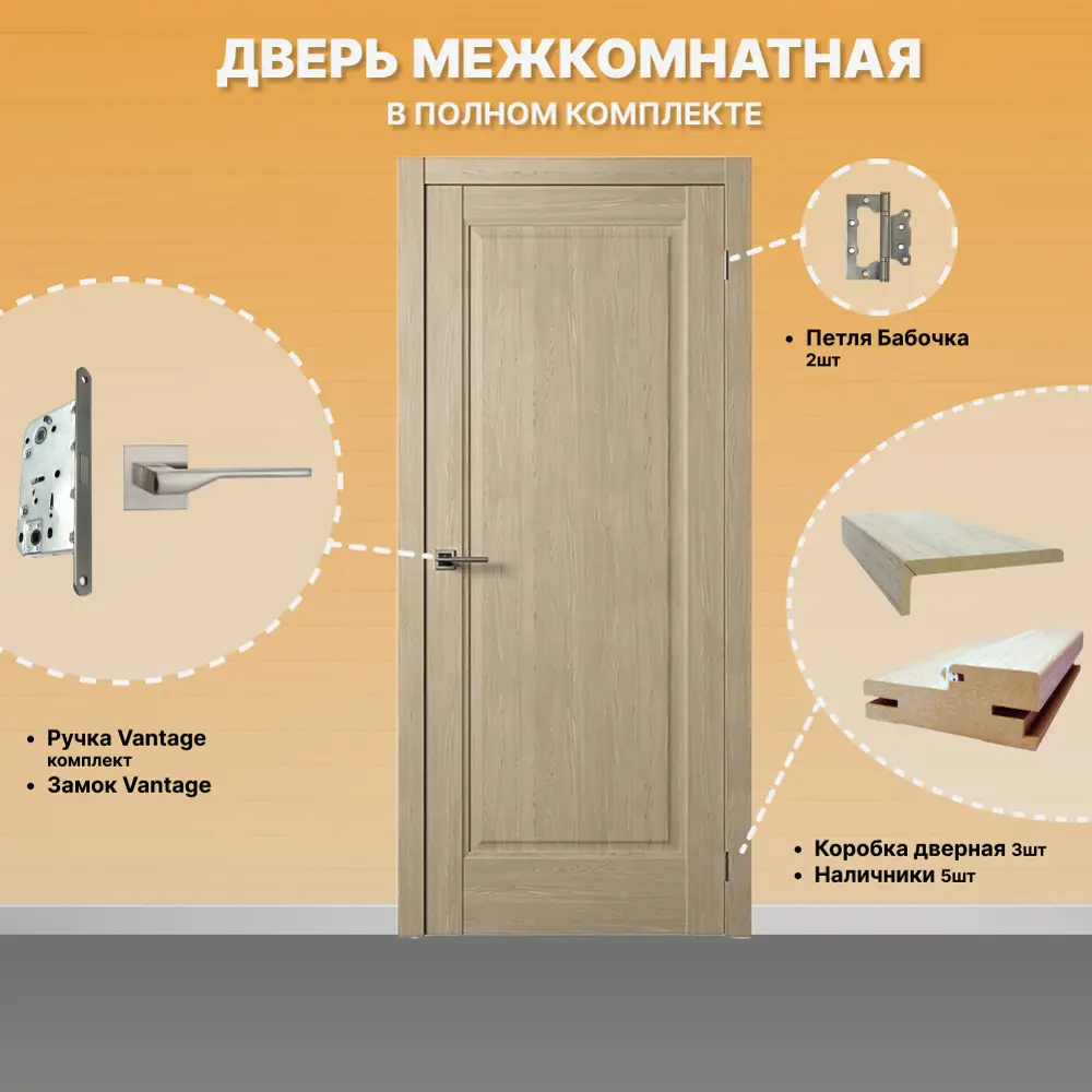 Фото 2 Комплект межкомнатной двери Двери регионов Нова 1 Проходная глухая 200x60см ПВХ цвет дуб натуральный с коробом и наличниками фурнитура 88 D Фото 2 Комплект межкомнатной двери Двери регионов Нова 1 Проходная глухая 200x60см ПВХ цвет дуб натуральный с коробом и наличниками фурнитура 88 D