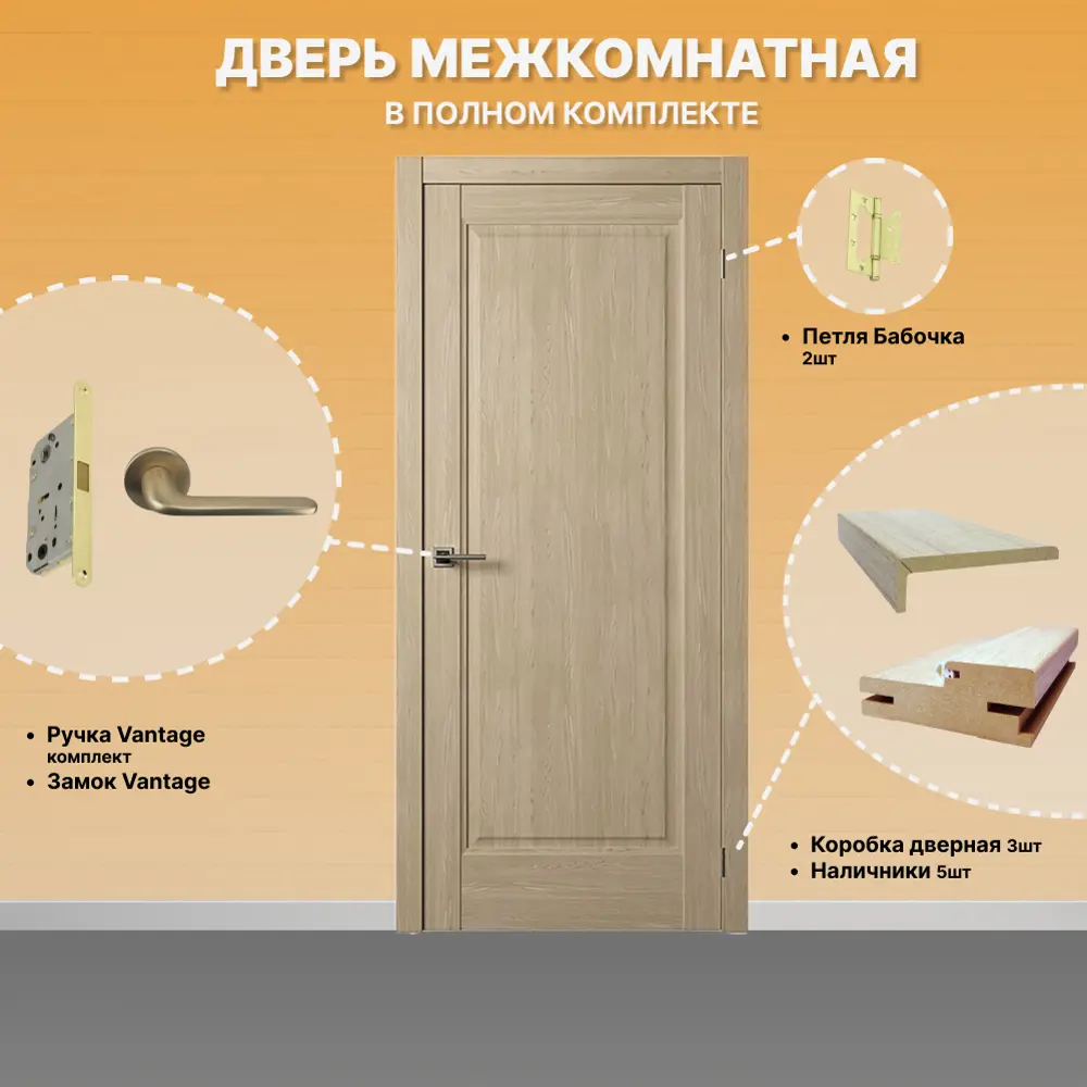 Фото 2 Комплект межкомнатной двери Двери регионов Нова 1 Проходная глухая 200x60см ПВХ цвет дуб натуральный с коробом и наличниками Vantage 34 SG Фото 2 Комплект межкомнатной двери Двери регионов Нова 1 Проходная глухая 200x60см ПВХ цвет дуб натуральный с коробом и наличниками Vantage 34 SG