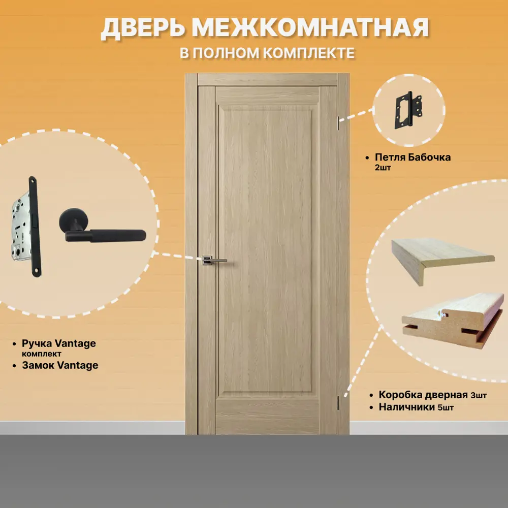 Фото 2 Комплект межкомнатной двери Двери регионов Нова 1 Проходная глухая 200x60см ПВХ цвет дуб натуральный с коробом и наличниками фурнитура чёрный Vantage 35 BL-2 Фото 2 Комплект межкомнатной двери Двери регионов Нова 1 Проходная глухая 200x60см ПВХ цвет дуб натуральный с коробом и наличниками фурнитура чёрный Vantage 35 BL-2