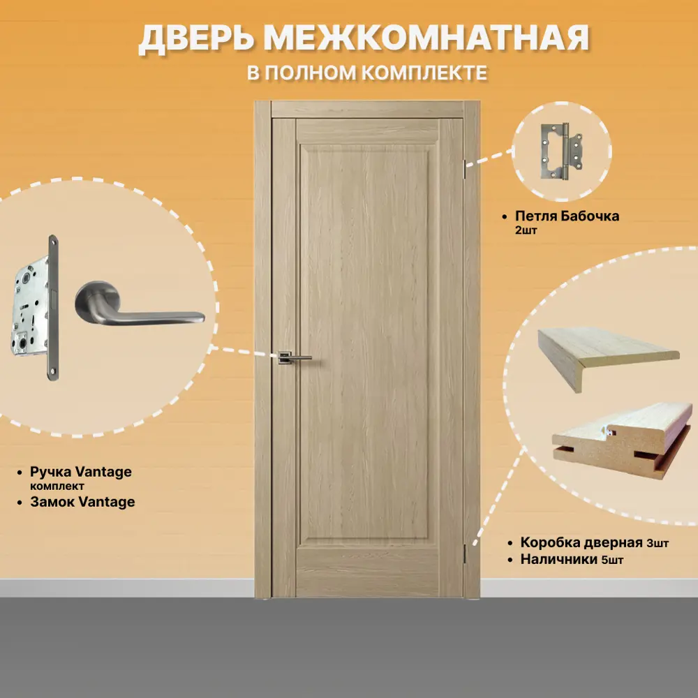 Фото 2 Комплект межкомнатной двери Двери регионов Нова 1 Проходная глухая 200x80см ПВХ цвет дуб натуральный с коробом и наличниками фурнитура Никель Vantage 34 D Фото 2 Комплект межкомнатной двери Двери регионов Нова 1 Проходная глухая 200x80см ПВХ цвет дуб натуральный с коробом и наличниками фурнитура Никель Vantage 34 D
