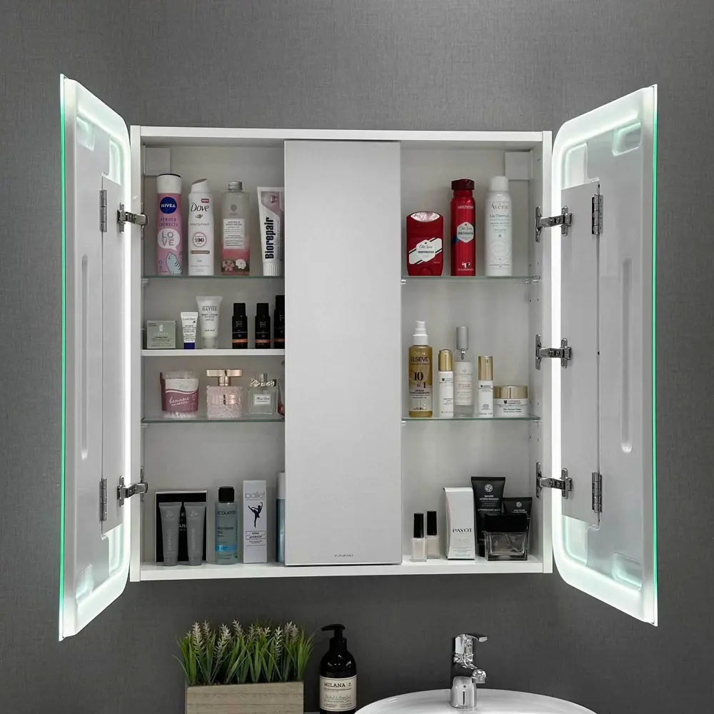 Фото 2 Зеркальный шкаф Alavann Cosmetic Light 80x80 с подсветкой и приближением, в ванную