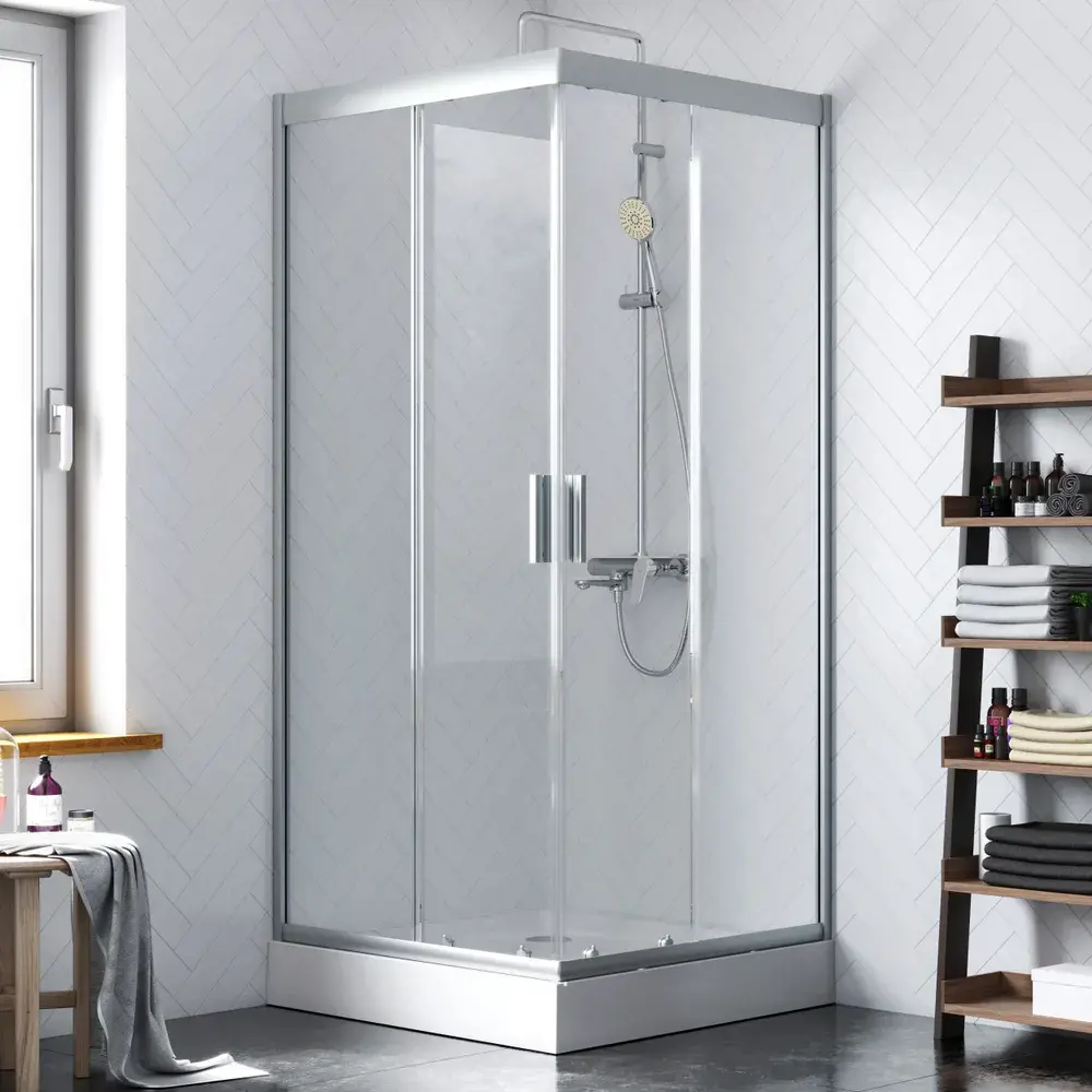 Фото Душевой уголок Damixa Skyline DX35WG-403-090MT_7214 квадрат 90x90см хромированный профиль эффект стекла прозрачный Фото Душевой уголок Damixa Skyline DX35WG-403-090MT_7214 квадрат 90x90см хромированный профиль эффект стекла прозрачный