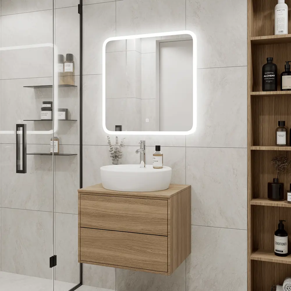 Фото Зеркало для ванной Light LED с подсветкой и сенсором 60x60 см Фото Зеркало для ванной Light LED с подсветкой и сенсором 60x60 см