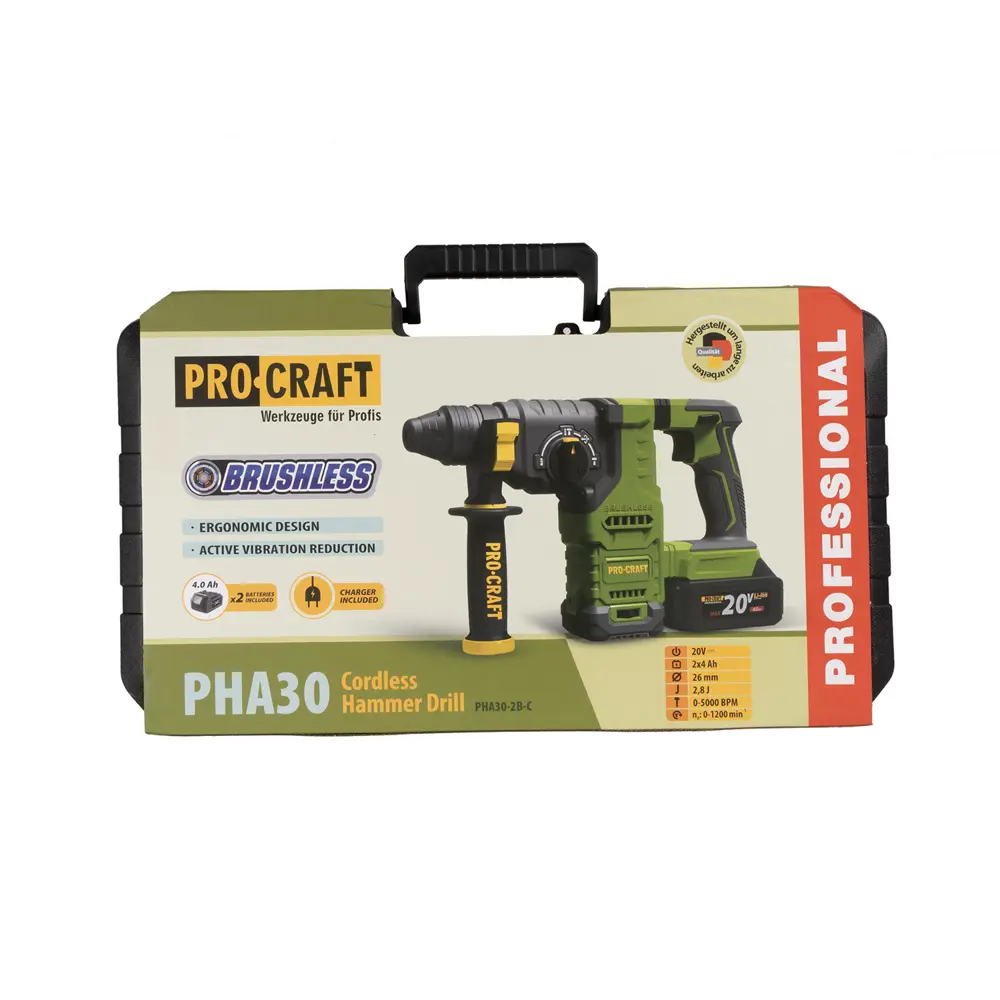 Фото 3 Перфоратор аккумуляторный бесщеточный SDS Plus Procraft PHA30, 20 В Li-Ion 2x4 Ач, 2.8 Дж Фото 3 Перфоратор аккумуляторный бесщеточный SDS Plus Procraft PHA30, 20 В Li-Ion 2x4 Ач, 2.8 Дж