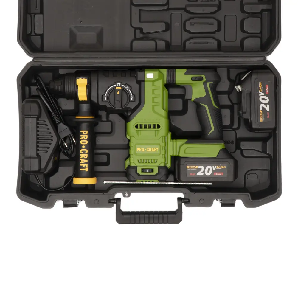 Фото 13 Перфоратор аккумуляторный бесщеточный SDS Plus Procraft PHA30, 20 В Li-Ion 2x4 Ач, 2.8 Дж Фото 13 Перфоратор аккумуляторный бесщеточный SDS Plus Procraft PHA30, 20 В Li-Ion 2x4 Ач, 2.8 Дж