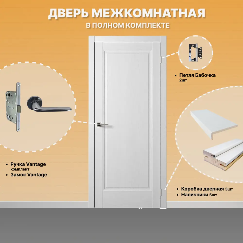Фото 2 Комплект межкомнатной двери Двери регионов Нова 1 Проходная глухая 200x90см ПВХ цвет ясень белый с коробом и наличниками Vantage 34 CP Фото 2 Комплект межкомнатной двери Двери регионов Нова 1 Проходная глухая 200x90см ПВХ цвет ясень белый с коробом и наличниками Vantage 34 CP