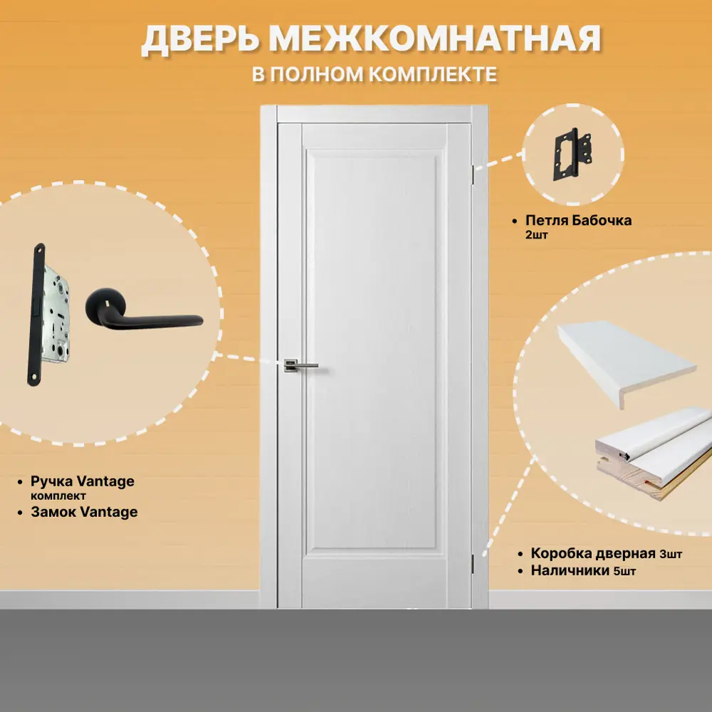 Фото 2 Комплект межкомнатной двери Двери регионов Нова 1 Проходная глухая 200x70см ПВХ цвет ясень белый с коробом и наличниками Vantage 34 BL-2 Фото 2 Комплект межкомнатной двери Двери регионов Нова 1 Проходная глухая 200x70см ПВХ цвет ясень белый с коробом и наличниками Vantage 34 BL-2