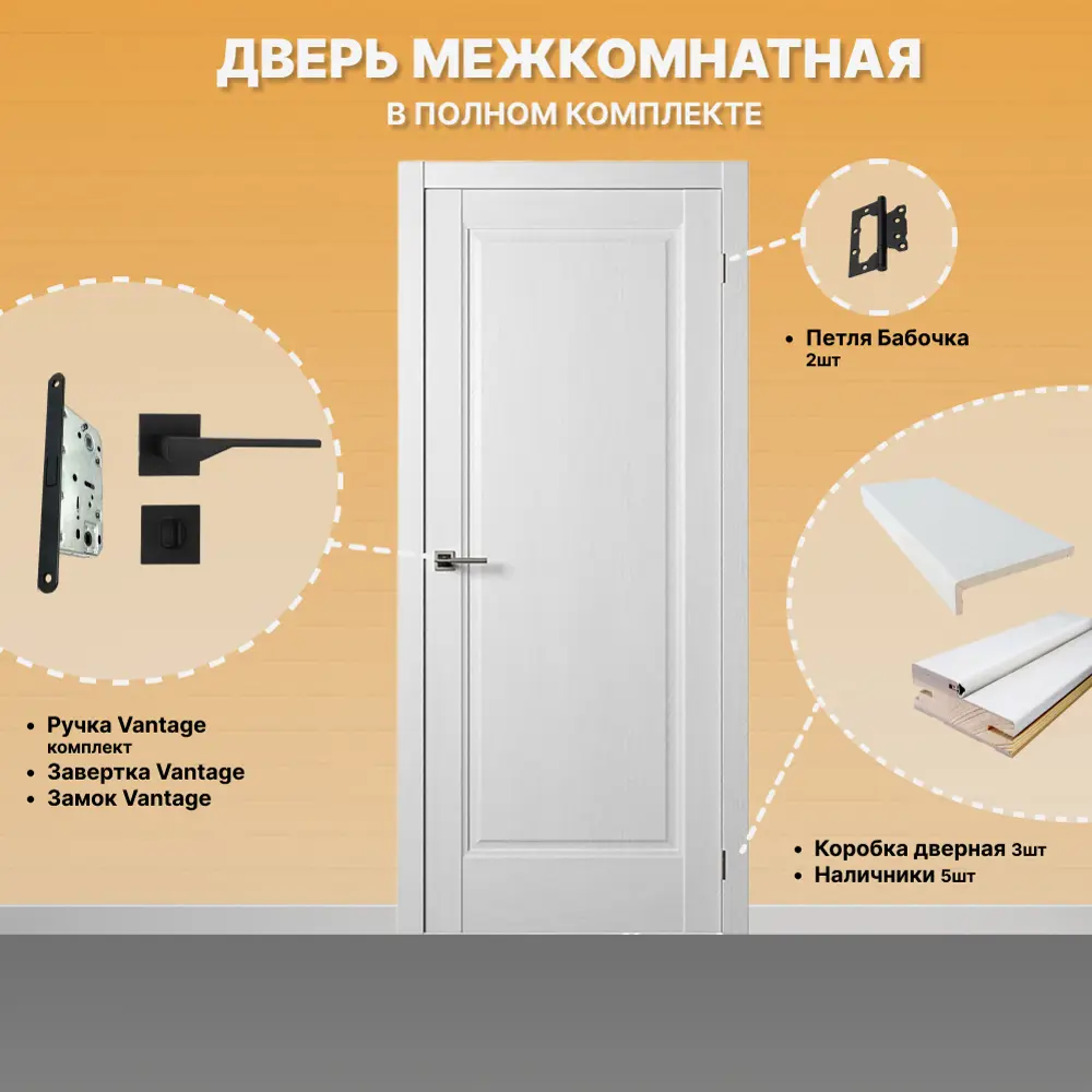 Фото 2 Комплект межкомнатной двери Двери регионов Нова 1 Сантехническая глухая 200x60см ПВХ цвет ясень белый с коробом и наличниками фурнитура Vantage 88 BL-2 Фото 2 Комплект межкомнатной двери Двери регионов Нова 1 Сантехническая глухая 200x60см ПВХ цвет ясень белый с коробом и наличниками фурнитура Vantage 88 BL-2