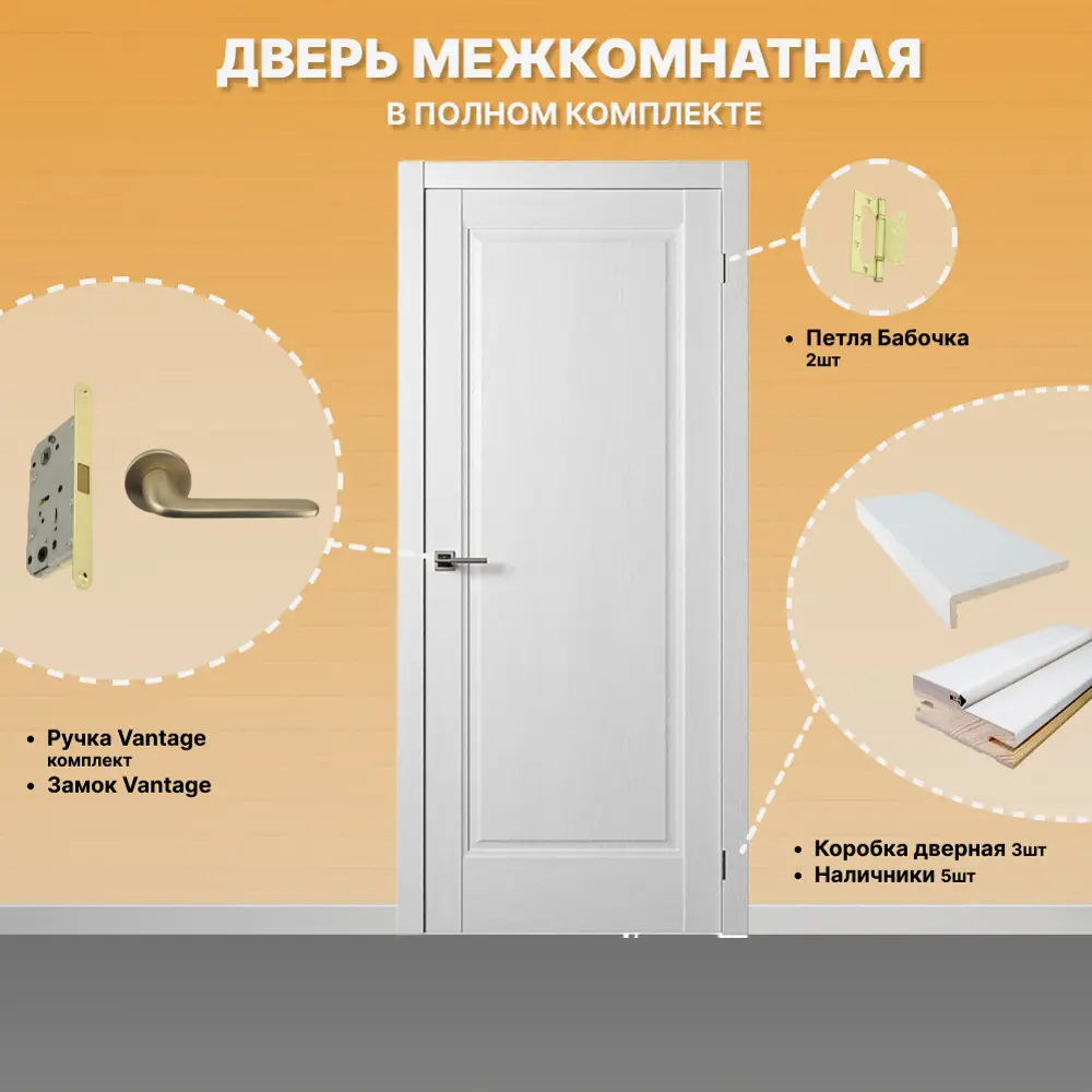 Фото 3 Комплект межкомнатной двери Двери регионов Нова 1 Проходная глухая 200x60см ПВХ цвет ясень белый с коробом и наличниками Vantage 34 SG Фото 3 Комплект межкомнатной двери Двери регионов Нова 1 Проходная глухая 200x60см ПВХ цвет ясень белый с коробом и наличниками Vantage 34 SG