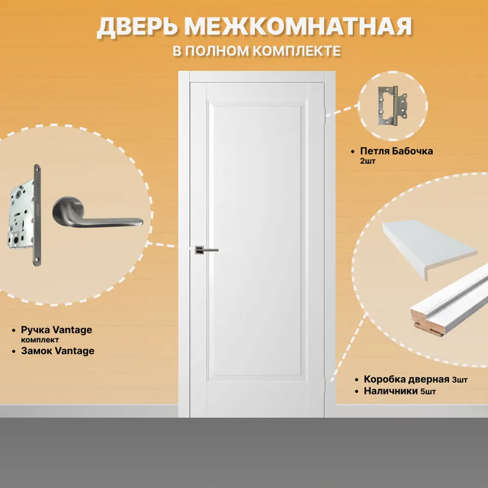 Фото 2 Комплект межкомнатной двери Двери регионов Нова 1 Проходная глухая 200x70см ПВХ цвет аляска с коробом и наличниками фурнитура Никель Vantage 34 D Фото 2 Комплект межкомнатной двери Двери регионов Нова 1 Проходная глухая 200x70см ПВХ цвет аляска с коробом и наличниками фурнитура Никель Vantage 34 D