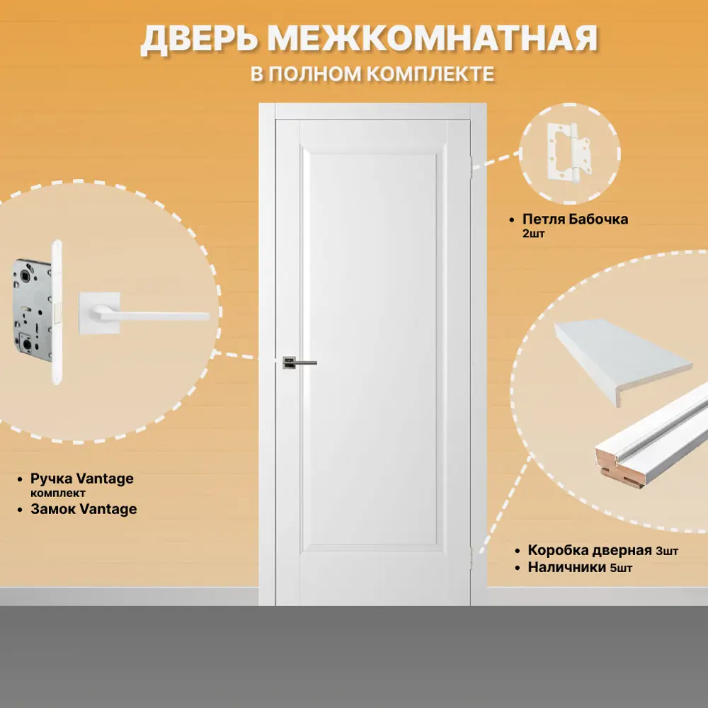 Фото 2 Дверь межкомнатная Двери Регионов Нова 1 ПП Аляска глухая 200x70 см фурнитура Белый Vantage 89 WH Проходная Фото 2 Дверь межкомнатная Двери Регионов Нова 1 ПП Аляска глухая 200x70 см фурнитура Белый Vantage 89 WH Проходная