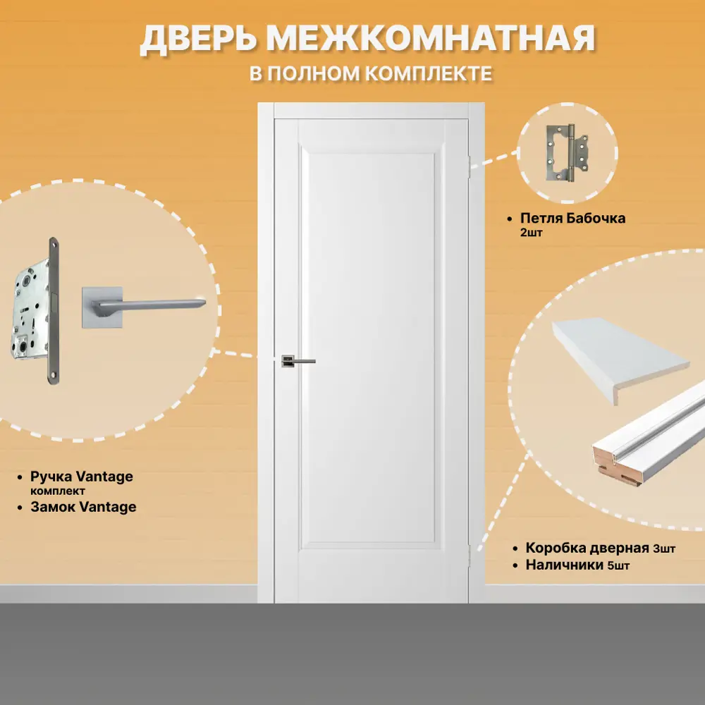 Фото 2 Комплект межкомнатной двери Двери регионов Нова 1 Проходная глухая 200x60см ПВХ цвет аляска с коробом и наличниками фурнитура 90 L-2 Фото 2 Комплект межкомнатной двери Двери регионов Нова 1 Проходная глухая 200x60см ПВХ цвет аляска с коробом и наличниками фурнитура 90 L-2