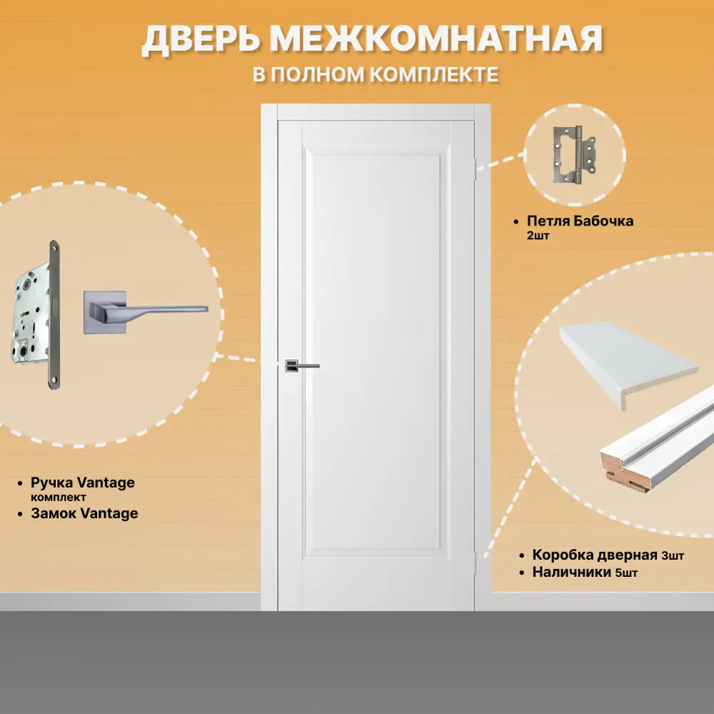 Фото 2 Дверь межкомнатная Двери Регионов Нова 1 ПП Аляска глухая 200x80 см фурнитура Матовый Хром Vantage 88 L-2 Проходная Фото 2 Дверь межкомнатная Двери Регионов Нова 1 ПП Аляска глухая 200x80 см фурнитура Матовый Хром Vantage 88 L-2 Проходная