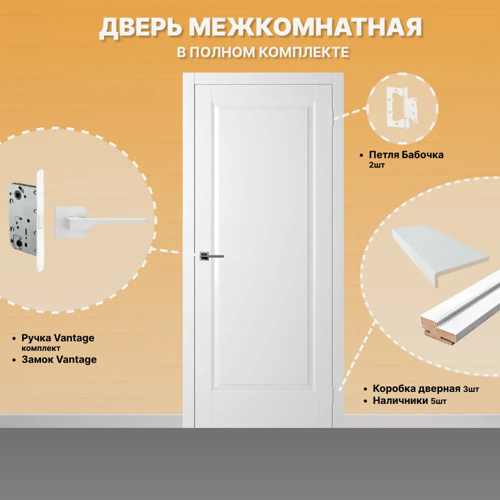 Фото 2 Дверь межкомнатная Двери Регионов Нова 1 ПП Аляска глухая 200x80 см фурнитура Белый Vantage 88 WH Проходная Фото 2 Дверь межкомнатная Двери Регионов Нова 1 ПП Аляска глухая 200x80 см фурнитура Белый Vantage 88 WH Проходная