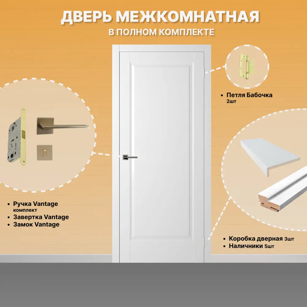 Фото 2 Дверь межкомнатная Двери Регионов Нова 1 ПП Аляска глухая 200x70 см фурнитура Матовое Золото Vantage 90 SG Сантехническая Фото 2 Дверь межкомнатная Двери Регионов Нова 1 ПП Аляска глухая 200x70 см фурнитура Матовое Золото Vantage 90 SG Сантехническая