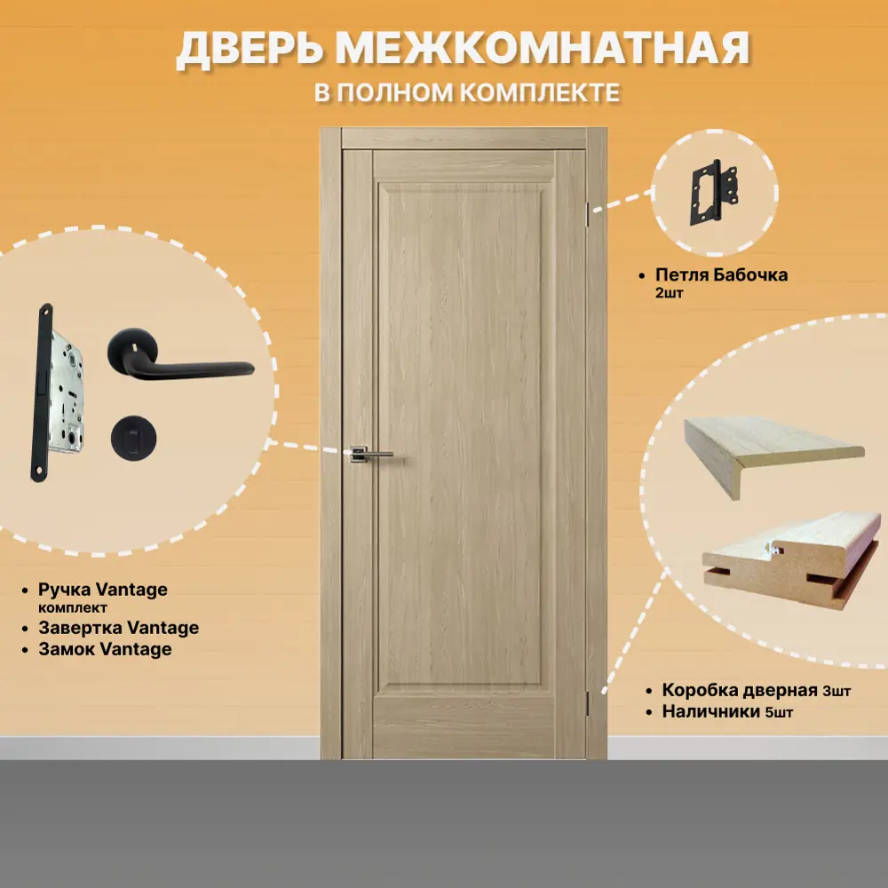 Фото 5 Комплект межкомнатной двери Двери регионов Нова 1 Сантехническая глухая 200x90см ПВХ цвет дуб натуральный с коробом и наличниками Vantage 34 BL-2 Фото 5 Комплект межкомнатной двери Двери регионов Нова 1 Сантехническая глухая 200x90см ПВХ цвет дуб натуральный с коробом и наличниками Vantage 34 BL-2