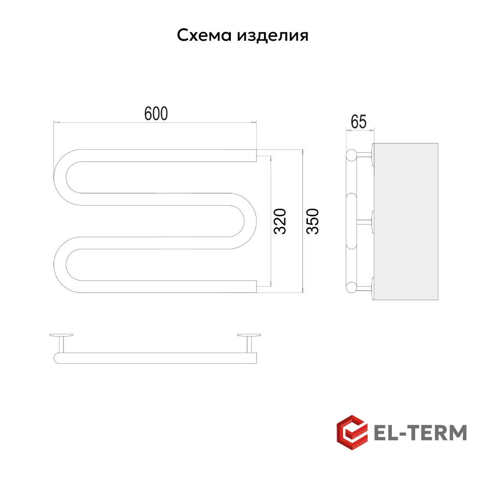 Фото 4 Полотенцесушитель электрический El-term 600x375 мм 60 Вт M-образный цвет хром Фото 4 Полотенцесушитель электрический El-term 600x375 мм 60 Вт M-образный цвет хром