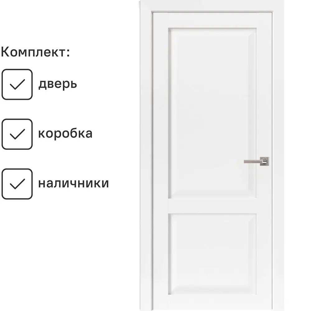 Фото Комплект межкомнатной двери Uberture Неоклассика 82002 глухая 200x70см ПВХ цвет белый с коробом и наличниками Фото Комплект межкомнатной двери Uberture Неоклассика 82002 глухая 200x70см ПВХ цвет белый с коробом и наличниками