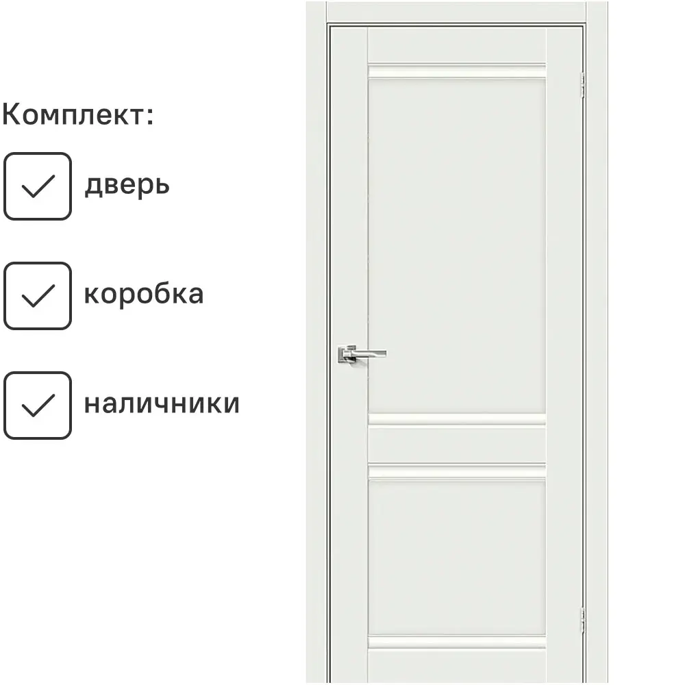 Фото Комплект межкомнатной двери Uberture Парма 1211 глухая 200x70см ПВХ цвет аляска суперматовая (белый) с коробом и наличниками Фото Комплект межкомнатной двери Uberture Парма 1211 глухая 200x70см ПВХ цвет аляска суперматовая (белый) с коробом и наличниками