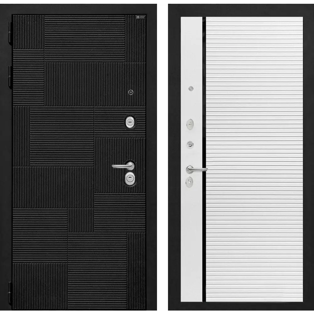 Фото Входная дверь Labirintdoors Пазл П-22 левый 205x96см белый софт/лофт черный Фото Входная дверь Labirintdoors Пазл П-22 левый 205x96см белый софт/лофт черный