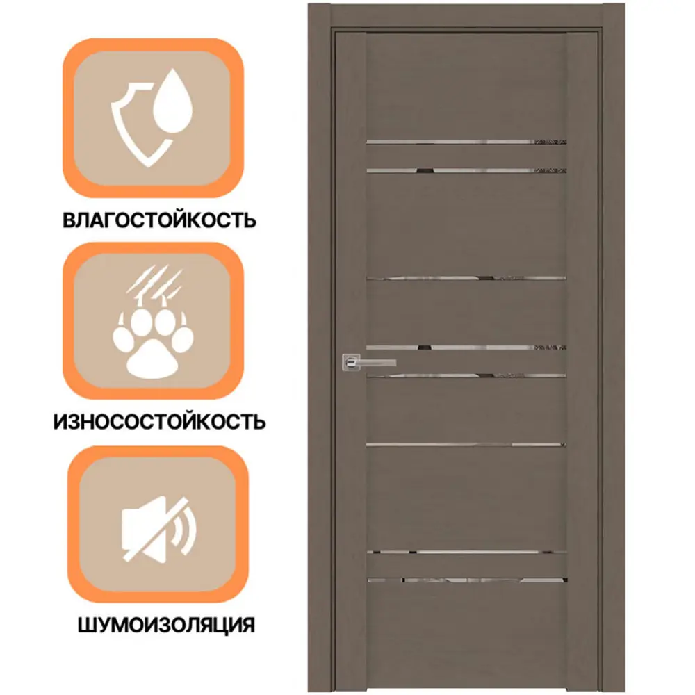 Фото 3 Дверь межкомнатная Uberture Uniline light soft touch 30032 остеклённая 200x70см пленка ПВХ цвет софт тортора без замка и петель