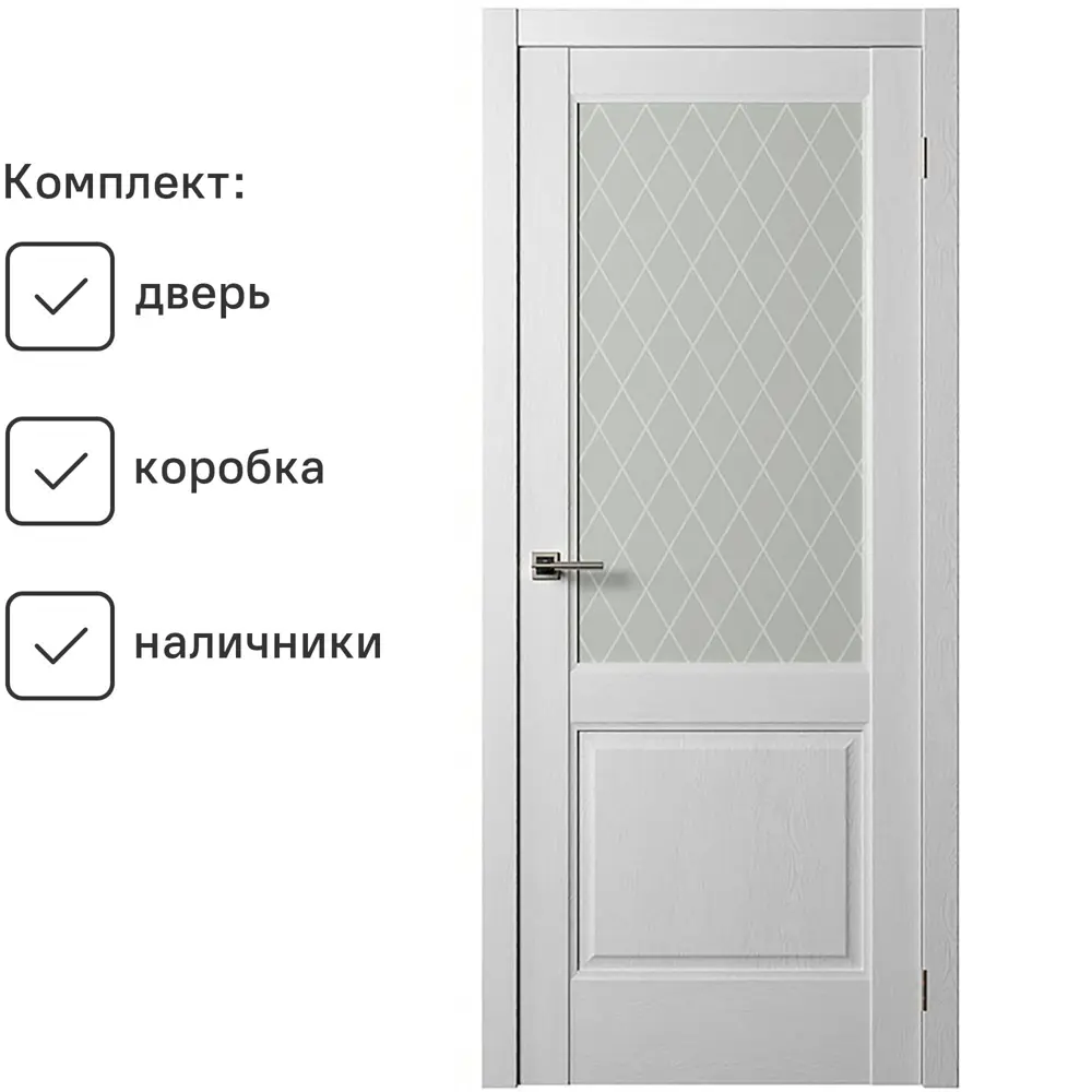 Фото 2 Дверь межкомнатная комплект Двери регионов Нова 4 200x60см пленка ПВХ остеклённая цвет ясень белый без замка и петель Фото 2 Дверь межкомнатная комплект Двери регионов Нова 4 200x60см пленка ПВХ остеклённая цвет ясень белый без замка и петель