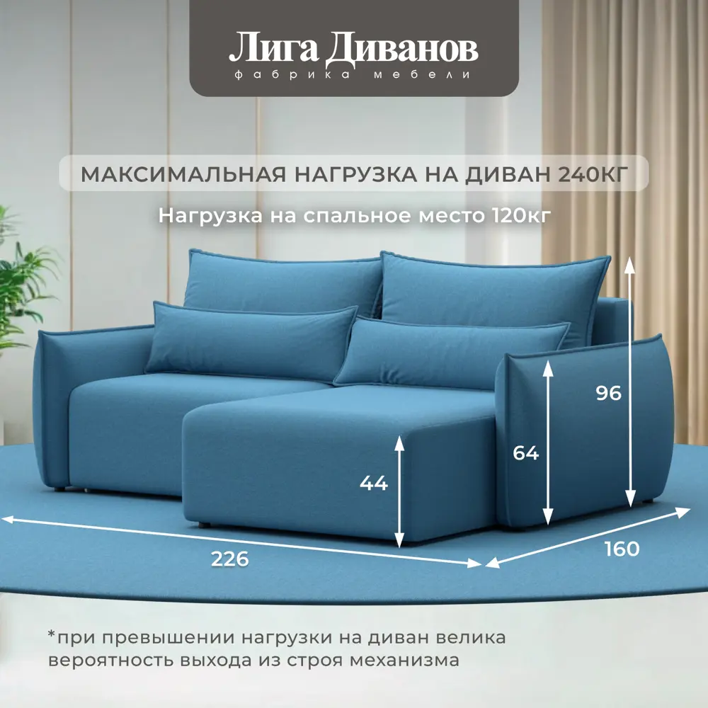 Фото 5 Диван раскладной Лига диванов 226x96x160 см рогожка цвет амур 10 голубой Фото 5 Диван раскладной Лига диванов 226x96x160 см рогожка цвет амур 10 голубой