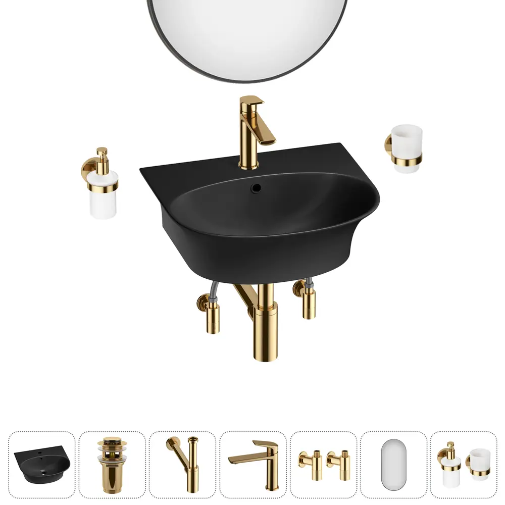 Фото 14 Раковина накладная подвесная Lavinia Boho Bathroom Sink 46x41 20219932R в комплекте для ванной комнаты цвет золото Фото 14 Раковина накладная подвесная Lavinia Boho Bathroom Sink 46x41 20219932R в комплекте для ванной комнаты цвет золото