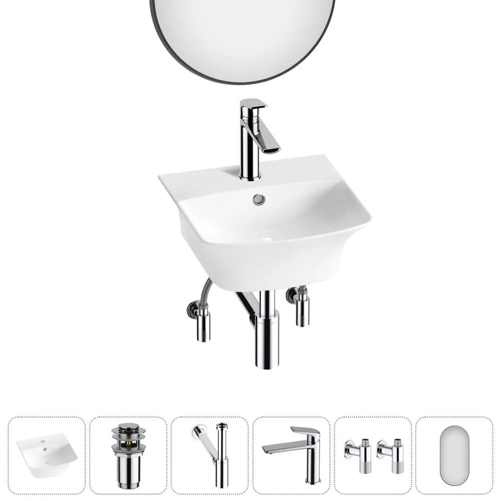 Фото 2 Раковина накладная подвесная Lavinia Boho Bathroom Sink 35x36 20219947R в комплекте для ванной комнаты цвет хром Фото 2 Раковина накладная подвесная Lavinia Boho Bathroom Sink 35x36 20219947R в комплекте для ванной комнаты цвет хром