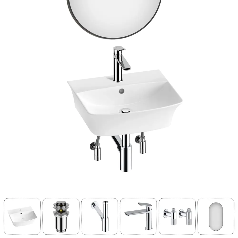Фото 3 Раковина Lavinia boho bathroom sink 20219961R 45см цвет раковина 6 в 1: донный клапан, сифон, смеситель, вентили, зеркало Фото 3 Раковина Lavinia boho bathroom sink 20219961R 45см цвет раковина 6 в 1: донный клапан, сифон, смеситель, вентили, зеркало