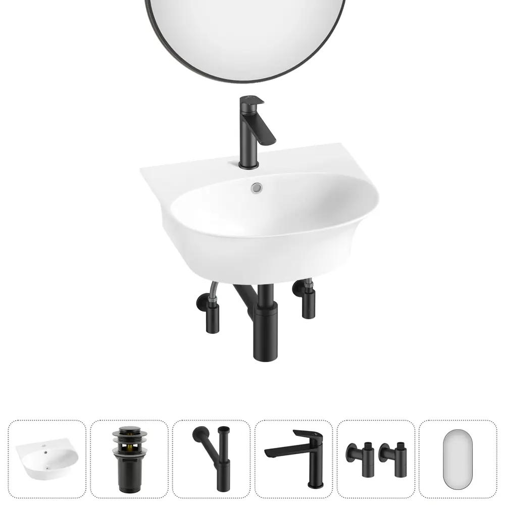 Фото 14 Раковина накладная подвесная Lavinia Boho Bathroom Sink 46x41 20219920R в комплекте для ванной комнаты цвет матовый черный Фото 14 Раковина накладная подвесная Lavinia Boho Bathroom Sink 46x41 20219920R в комплекте для ванной комнаты цвет матовый черный