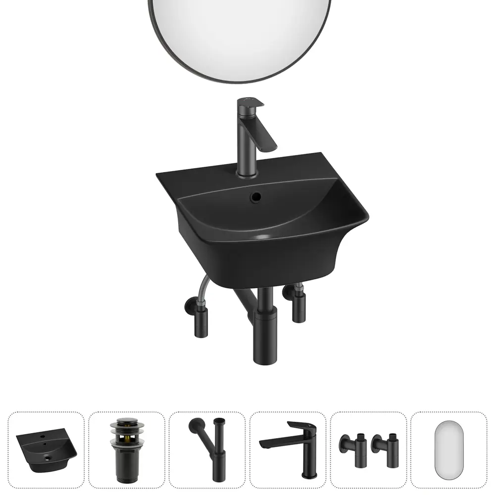 Фото Раковина накладная подвесная Lavinia Boho Bathroom Sink 35x36 20219956R в комплекте для ванной комнаты цвет матовый черный Фото Раковина накладная подвесная Lavinia Boho Bathroom Sink 35x36 20219956R в комплекте для ванной комнаты цвет матовый черный