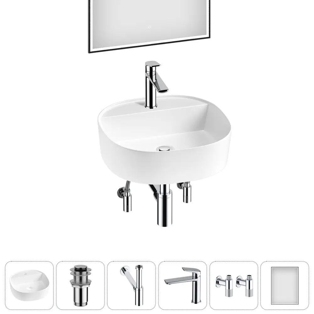 Фото 7 Раковина накладная для ванной Lavinia Boho Bathroom Sink 44x44 20219305R в комплекте: донный клапан, сифон, смеситель, вентили, зеркало цвет хром Фото 7 Раковина накладная для ванной Lavinia Boho Bathroom Sink 44x44 20219305R в комплекте: донный клапан, сифон, смеситель, вентили, зеркало цвет хром