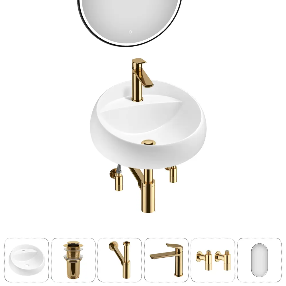Фото 13 Раковина накладная для ванной Lavinia Boho Bathroom Sink 43x43 20219275R в комплекте: донный клапан, сифон, смеситель, вентили, зеркало цвет золото Фото 13 Раковина накладная для ванной Lavinia Boho Bathroom Sink 43x43 20219275R в комплекте: донный клапан, сифон, смеситель, вентили, зеркало цвет золото