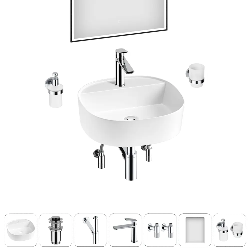 Фото 8 Раковина Lavinia boho bathroom sink 20219309R 44см цвет раковина 7 в 1: донный клапан, сифон, смеситель, вентили, зеркало, аксессуары Фото 8 Раковина Lavinia boho bathroom sink 20219309R 44см цвет раковина 7 в 1: донный клапан, сифон, смеситель, вентили, зеркало, аксессуары