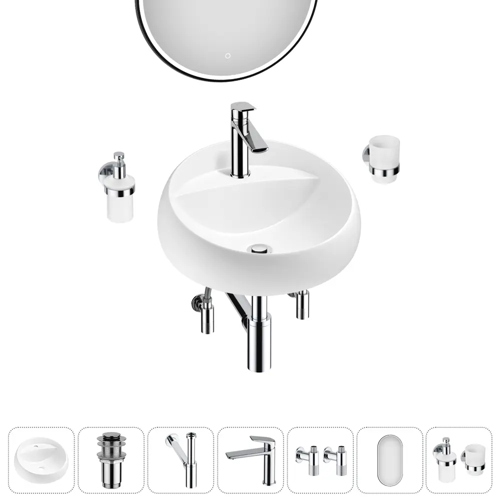 Фото 11 Раковина накладная для ванной Lavinia Boho Bathroom Sink 43x43 20219277R в комплекте: донный клапан, сифон, смеситель, вентили, зеркало цвет хром Фото 11 Раковина накладная для ванной Lavinia Boho Bathroom Sink 43x43 20219277R в комплекте: донный клапан, сифон, смеситель, вентили, зеркало цвет хром